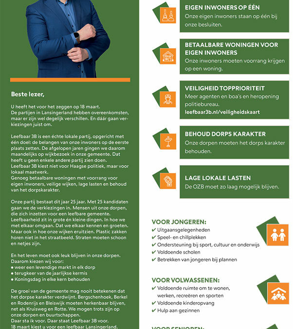 Four-page newspaper insert for Leefbaar3B